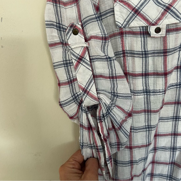 Zara Red Blue White Plaid Buttons Women's Tunic. Size Medium - Picture 5 of 8